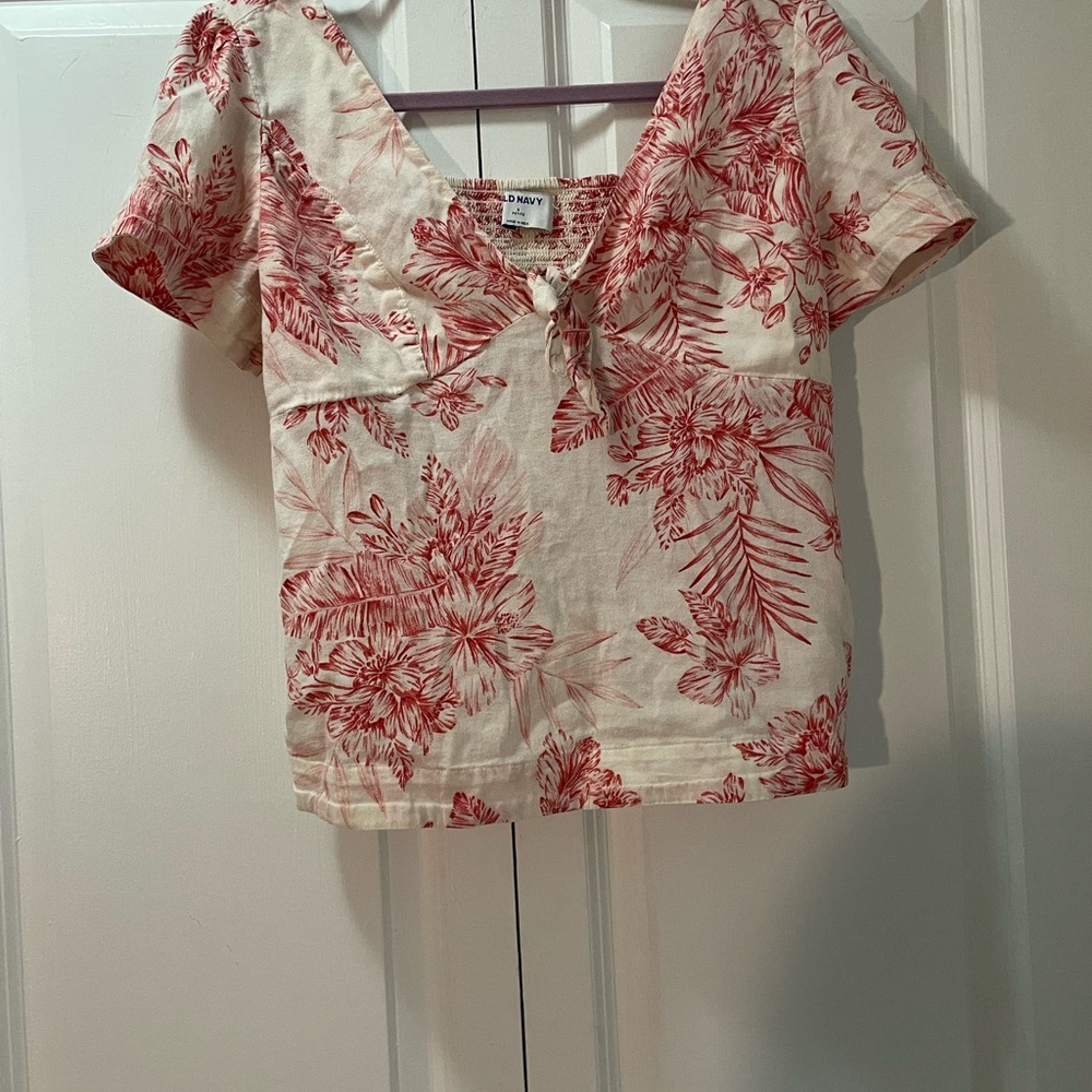 Old Navy Red and White Floral Blouse